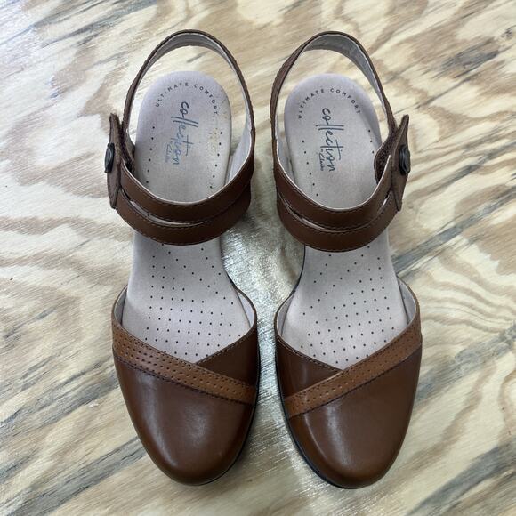 Clarks Valarie Rally Sandals Womens Sz 9.5M Brown Mahogany Block Heels Prairie - Picture 7 of 13